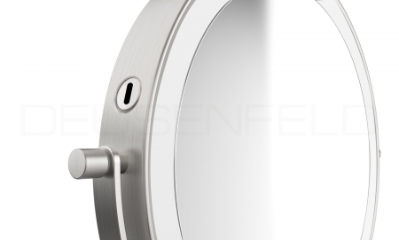 DEUSENFELD SL5EFA - Akku Batterie LED Doppel Stand Kosmetikspiegel, 5x Vergrößerung + Normalspiegel, Ø20cm, 360° horizontal schwenkbar, 3 einstellbare Lichtfarben, 10 Min. Timer, Dimmer, 3000mAh Lithium Akku, USB-C, Edelstahl Finish